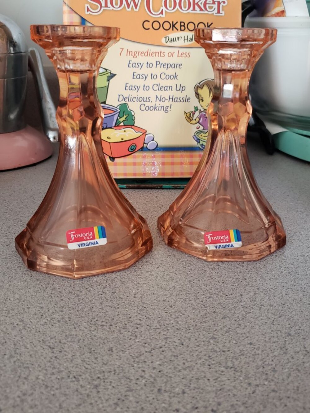 New - Set of 2 Vintage FOSTORIA GLASS Heavy Pressed Glass CANDLESTICK HOLDERS